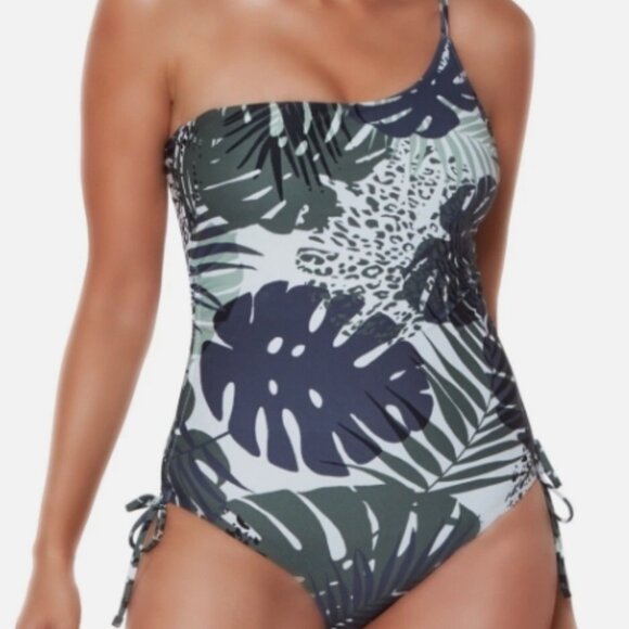 NWT! Bar III Multi Color Moody Tropics One Shoulder One Piece Swimsuit NEW! - Picture 5 of 5